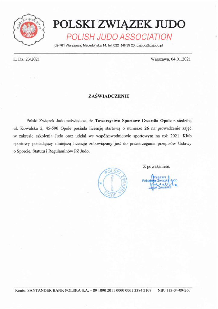 zaświadczenie do licencji klubowej